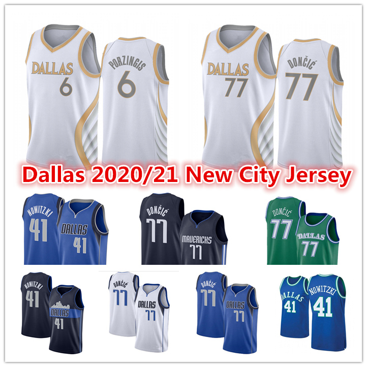 

Men's Luka 77 Jersey Doncic Green Kristaps 6 Porzingis Dallas Dirk 41 Nowitzki Mavericks 2021 City White Blue Basketball Jerseys, Black;red