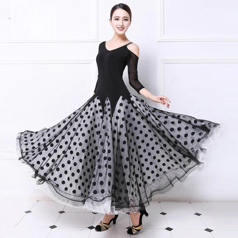 

Women Waltz Dress Spanish Dance Costumes Flamenco Dress Dancewear Tango Costume Spots Ballroom Dance Dot Ballroom, As photo