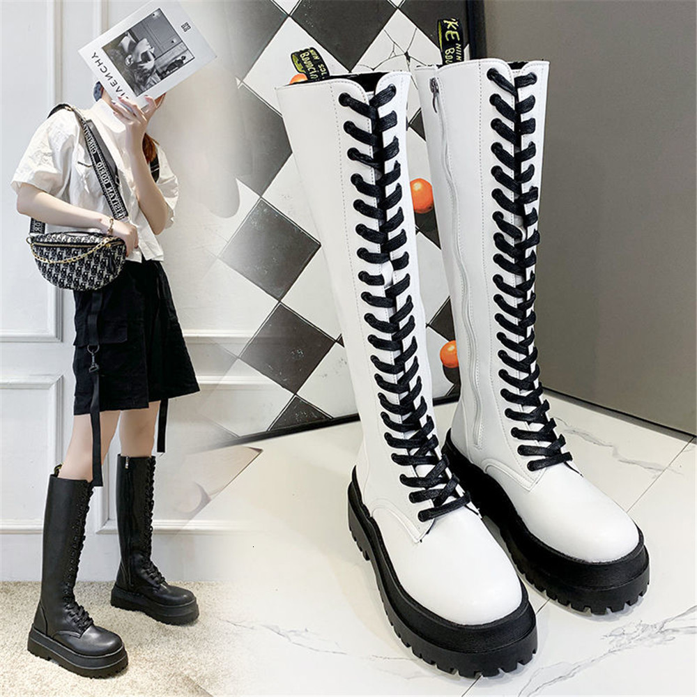 

New Black 2021 Fashion White Leather Women Heels Knee Woman High Front Rentals Even Female Boots -40 SA0N