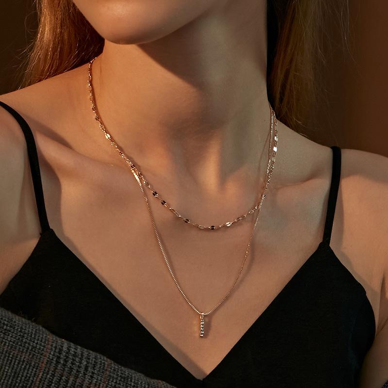 

New Double-Layer Necklace Simple One-Word Rectangular Pendant Clavicle Chain Cold Wind Creative Women Snake Bone Chain