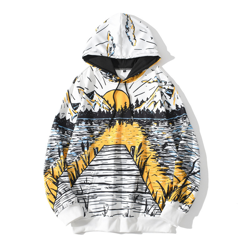 

2021 and Winter Autumn New Sweater Hoodie-style Male Graffiti Hand Painted Jacket Ins Same Hong Kong Retro Style Couple Even 38gv, Red