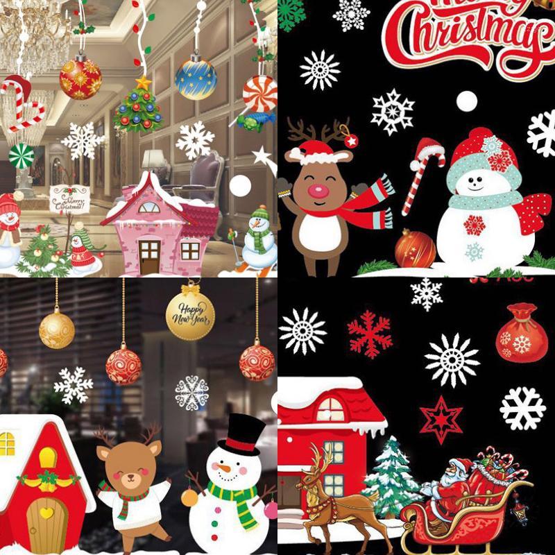 

Color Christmas Sticker 53X37X2 Sheet/Roll Round Paper Tube Packaging No Rubber Static Window Sticker Christmas Decoration1