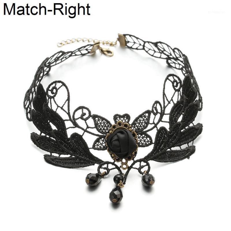 

Match-Right Short Chain Lace Necklaces & Pendants for Women Black Beads Gothic Choker Necklace LX0761