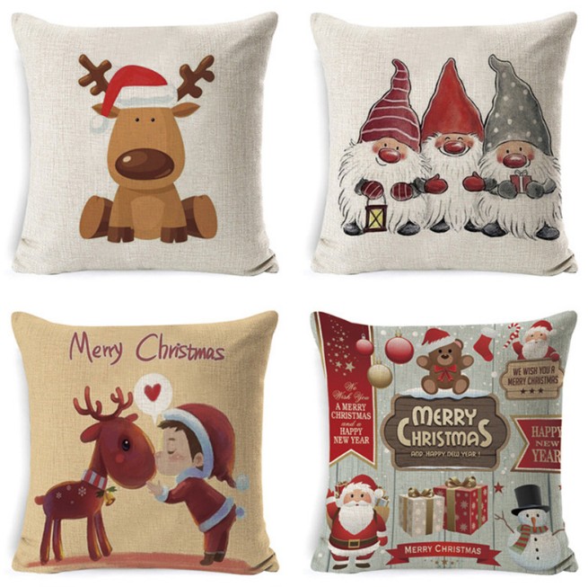 

Hot Style 45X45cm New Year Decor Merry Christmas Decorations for Home Pillowcase Santa Linen Cover Cushion