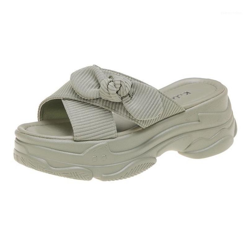 

Summer Women Chunky Platform Slippers 6cm High Wedges Shoes Woman Bow Designers Flip Flops Ladies Outside Casual Slides Green1, Beige