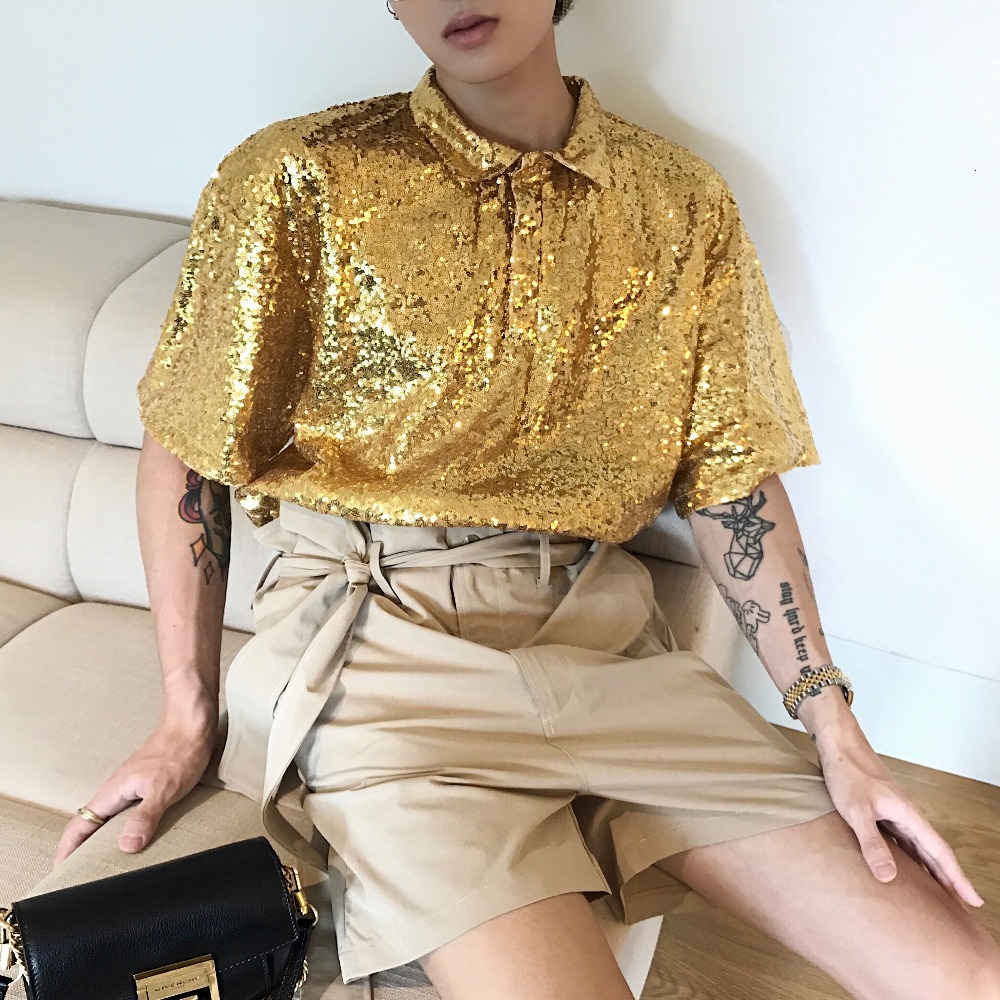 

2021 New Twin European American Gold Spark Loose-fitting Fashion Short-sleeved T-shirt of Men Women 30AE