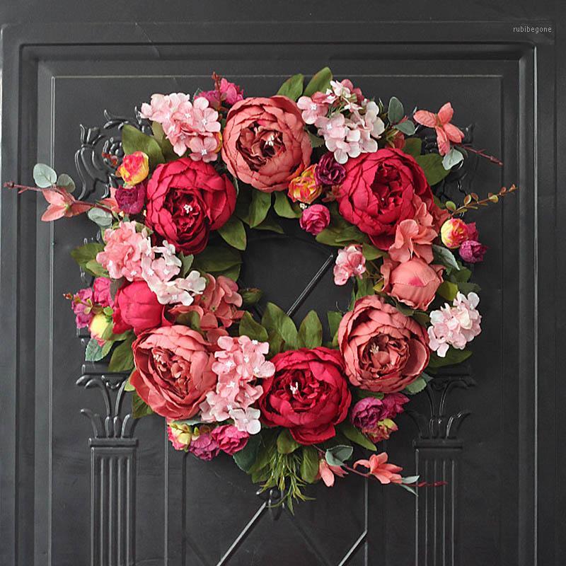 

Handmade Garland Artificial Peony Wreath Simulation Silk Cloth Fake Flowers Rattan Decoration Home Wedding Door Wall Decoration1, As pic