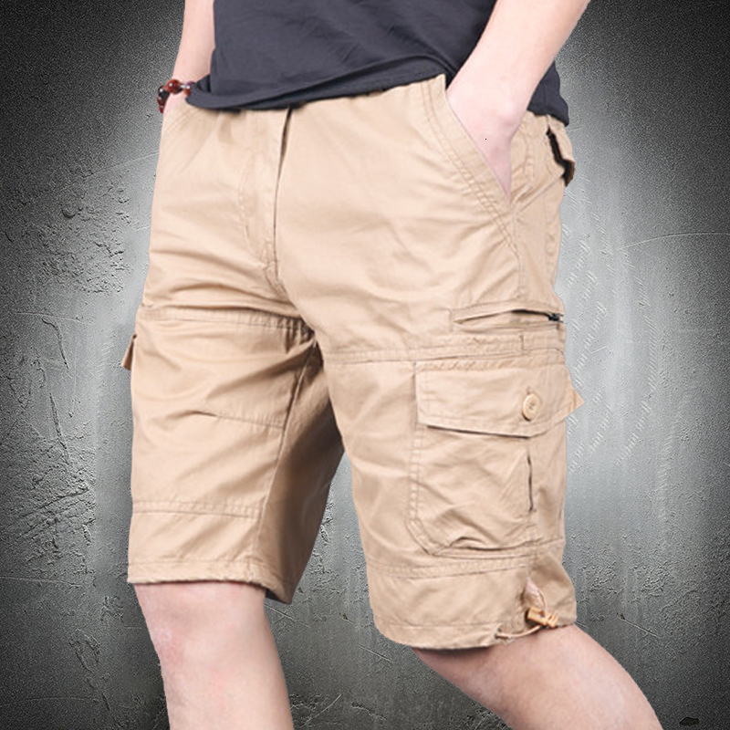 

2021 New Summer Men's Baggy Multi Pocket Cargo Breeches Male Long Green Khaki Mens Tactical Shorts QQB6, Gray