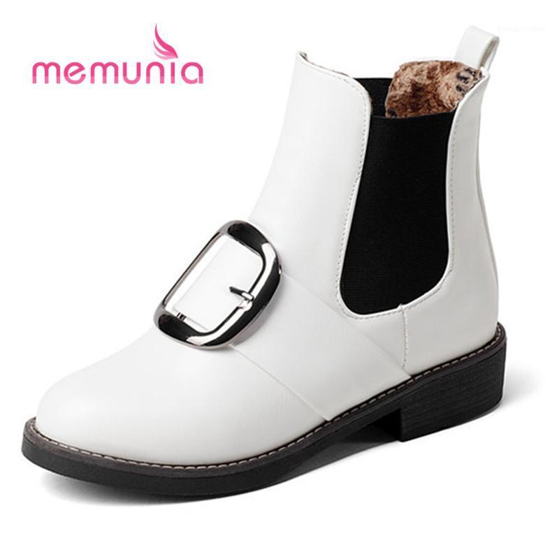 

MEMUNIA big size 34-43 simple buckle fashion boots elegant round toe thick heels women boots 2021 new simple ankle1, Black