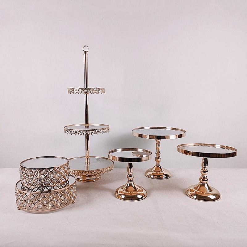 

Other Bakeware 3pcs -9pcs 2 Tier Cupcake Dessert Display Decoration Tools Wedding Crystal Mirror Cake Stands Set