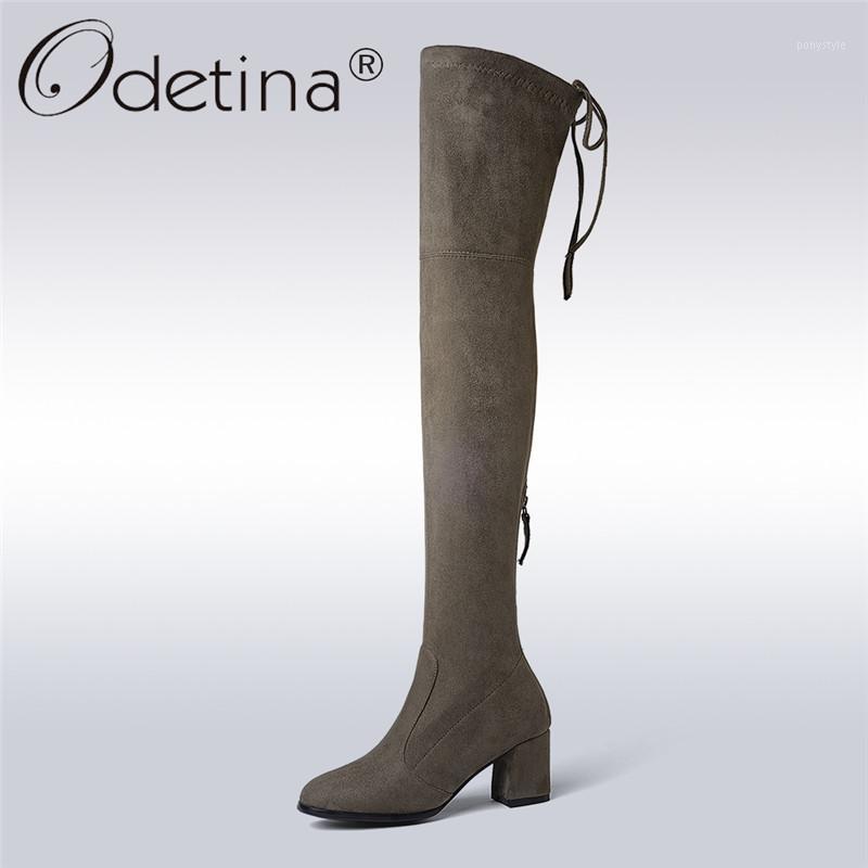 

Odetina New Fashion Autumn Winter Kid Suede Lady Over The Knee Boots Women Soft Square High Heels Back Zip Lace Up Thigh Boots1, Lightgrey microfiber