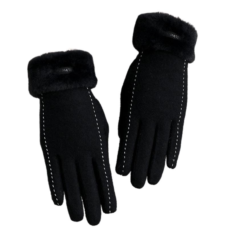 

Women Winter Faux Wool Full Finger Gloves Plush Lined Letter Touchscreen Mittens