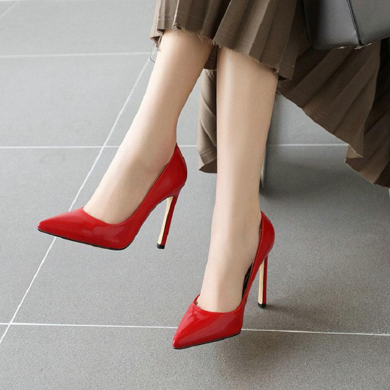 

Sianie Tianie Big Size 34-48 Hot Women Shoes Pointed Toe Pumps Patent Leather Dress High Heels Wedding Stilettos Black White Red, Beige