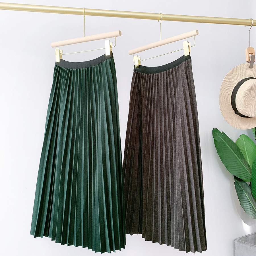 

2021 New Arrived Women A-line Spring Pleated Stretch High Waist Long Woolen Skirt Femme Elegant Faldas Jupe Saia 9d8y, Dark grey