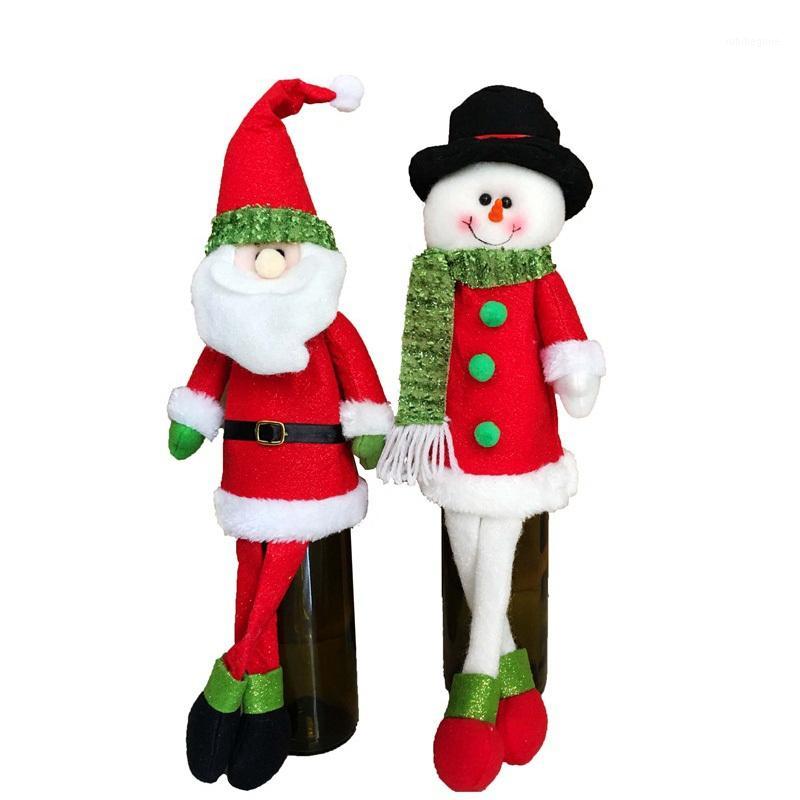 

2018 New Cute Style Long Santa Claus Red Wine Bottle Cover Bags Set Christmas Gift Holders Party Dinner Table Natal Decoration1