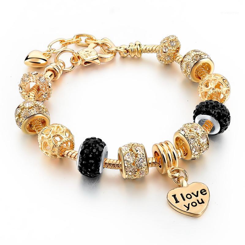 

MELIHE Gold Charms Heart Bracelet Women Crystal Beads Diy Bracelets Bangles Jewelry For Female SBR1500741