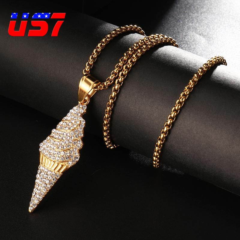 

US7 Bling Cream Shape Pendant Necklace Stainless Steel Iced Out Hip Hop Pendants for Men Jewelry