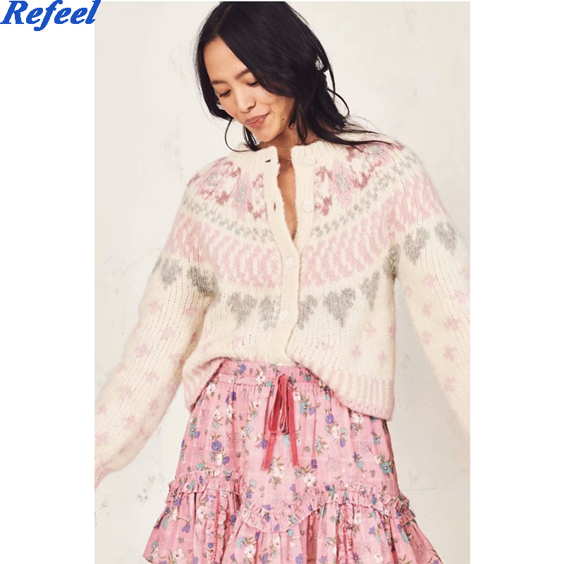 

Patchwork cardigan christmas sweater women open-knit long sleeves loveshackfancy Women's Deena stripe Alpaca blended sweaters 201023, Beige