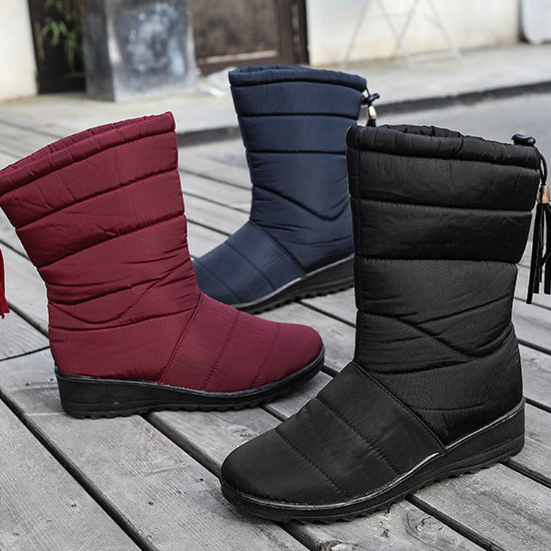 

New Women boots Winter Snow Boots Warm Casual Shoes Waterproof Antiskid Thick Warm Fur Inside Mid-Calf Plus Size Booties, Red