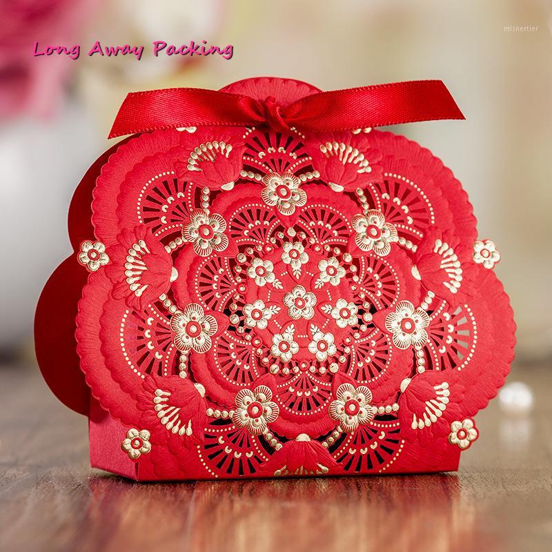 

20PCS Hollowed Flowers Red Candy Bag Packaging Box Creative Laser Cutting Wedding Candy Party Supplies Party Boxes1