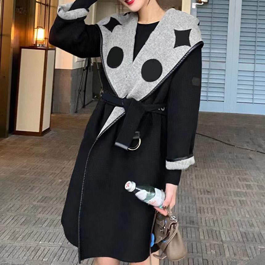 

Womens Wool & Blends Autumn Winter Outerwaer Trendy Fashion Classic Letter Pattern Women Coats Bathrobe Style High Quality Asian Size