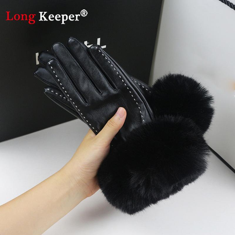 

Five Fingers Gloves Women Winter PU Leather Warn Full Finger Touch Screen Mittens Ladies High Quality Black Warm Driving Luvas
