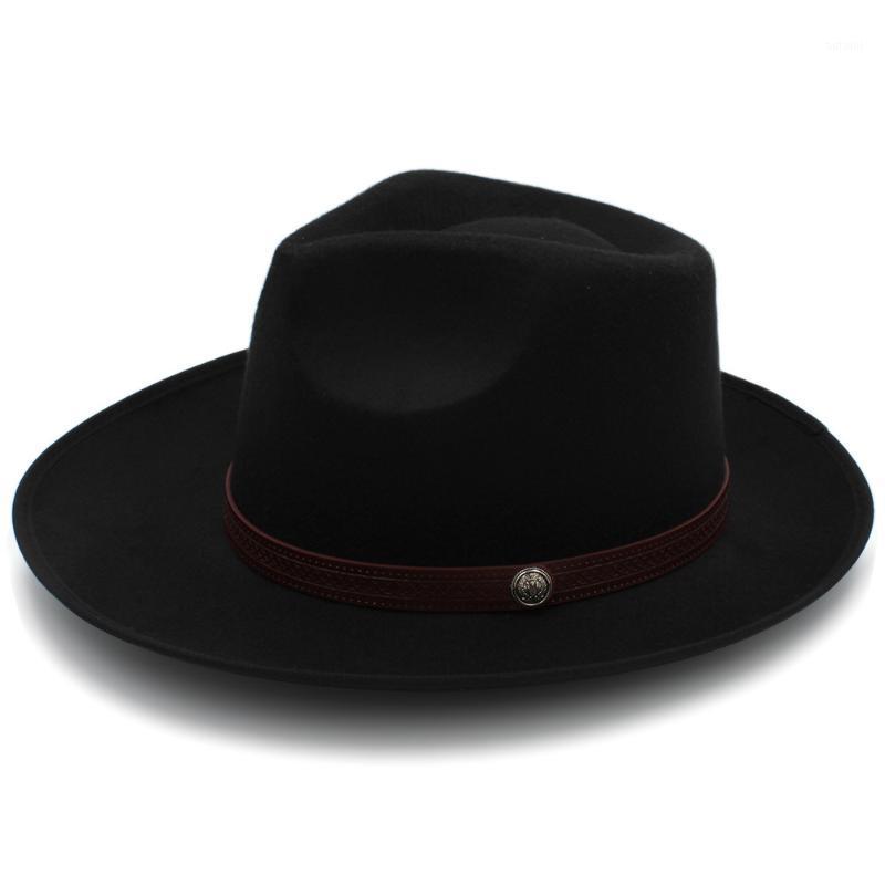 

Men Felt Fedora Hat with Wide Brim Jazz Hat Gentleman Dad Autumn Sombrero Godfather Dad Leather Belt1, Black