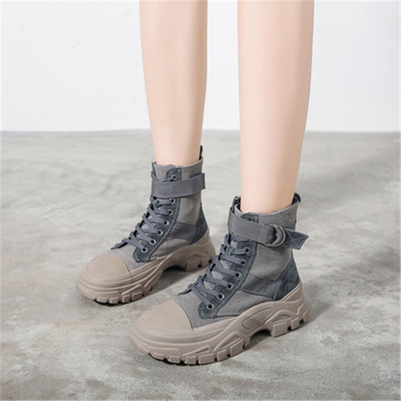 

2021 Casual Women Canvas Shoes Spring Fall Section Thickness of High-top Women's Trend Boots to the Clean Air and Comfortable Booties 4VSV, Black