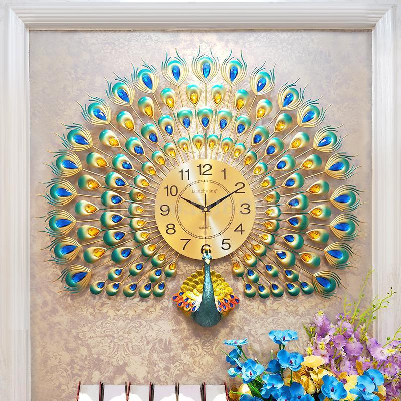 

Large peacock wall clock Luxury Watch table for living room personality creative fashion hanging table simple atmosphere clock