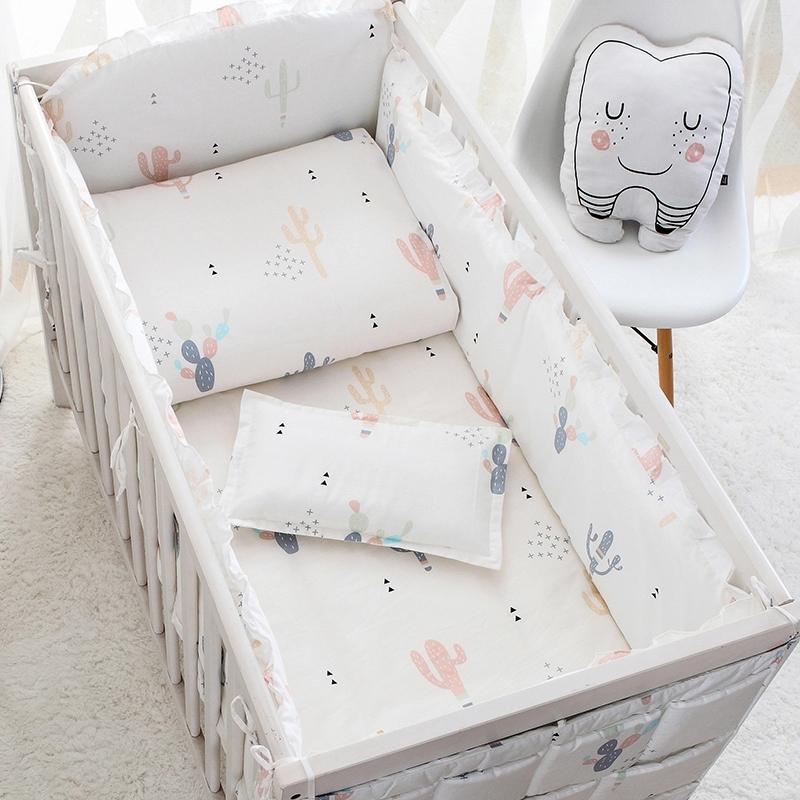

4 to 10Pcs Cotton Baby Bedding Set Newborn Baby Bed Linens For Girl Boy Detachable Cot Bumpers Set 7 Sizes Crib Bedding, Red