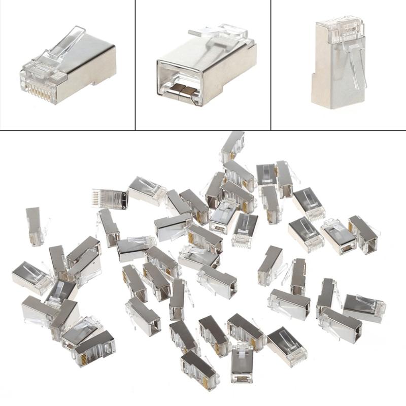 

50/100Pcs CAT5 RJ45 8-Pin Shielded Modular Plug Ethernet Network Cable Connector