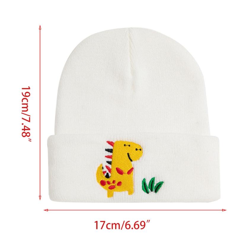 

Kids Baby Winter Knitted Beanie Hat Cartoon Dinosaur Embroidery Cuffed Skull Cap D0LF