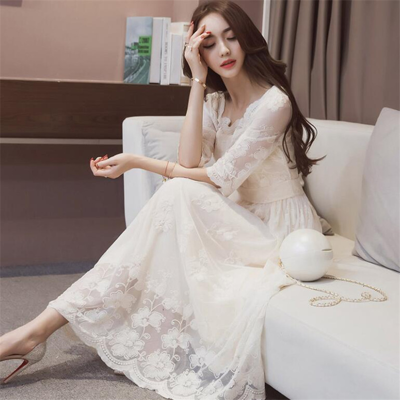 

2021 Summer Spring for Women Dressed in Flower Rent Crochet Ocho Out Casual A-line Party Dress Fine Plus Size Q297 3yos, Beige