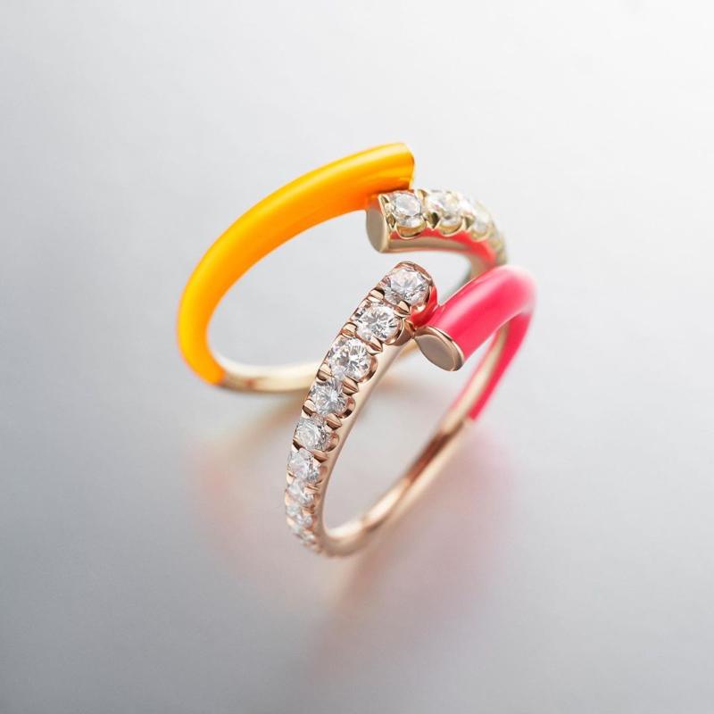 

2020 new colorful pink green blue color Neon enamel adjustable size finger ring for women fluorescent fashion jewelry