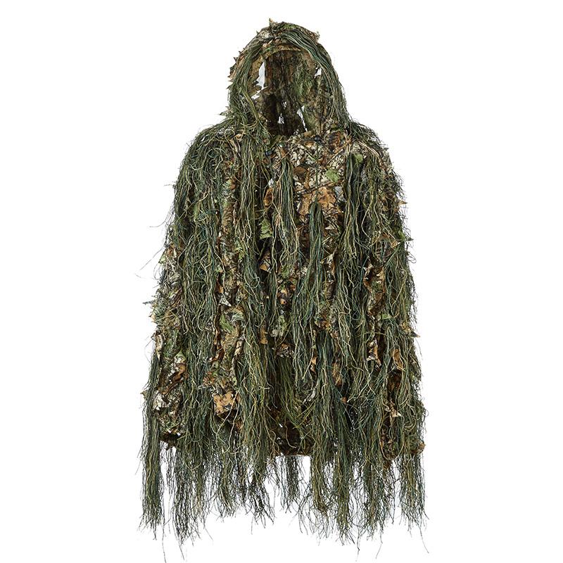 

Hot Ghillie Suit Hunting Woodland 3D Bionic Leaf Disguise Uniform Cs Camouflage Suits Set Jungle Train Hunting Cloth, Green