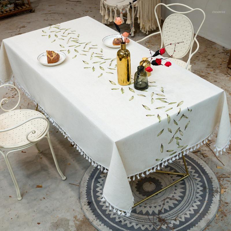 

New Embroidery Decorative Linen Tablecloth With Tassel Waterproof Oilproof Rectangular Wedding Dining Table Cover Table Cloth1, Fish 2