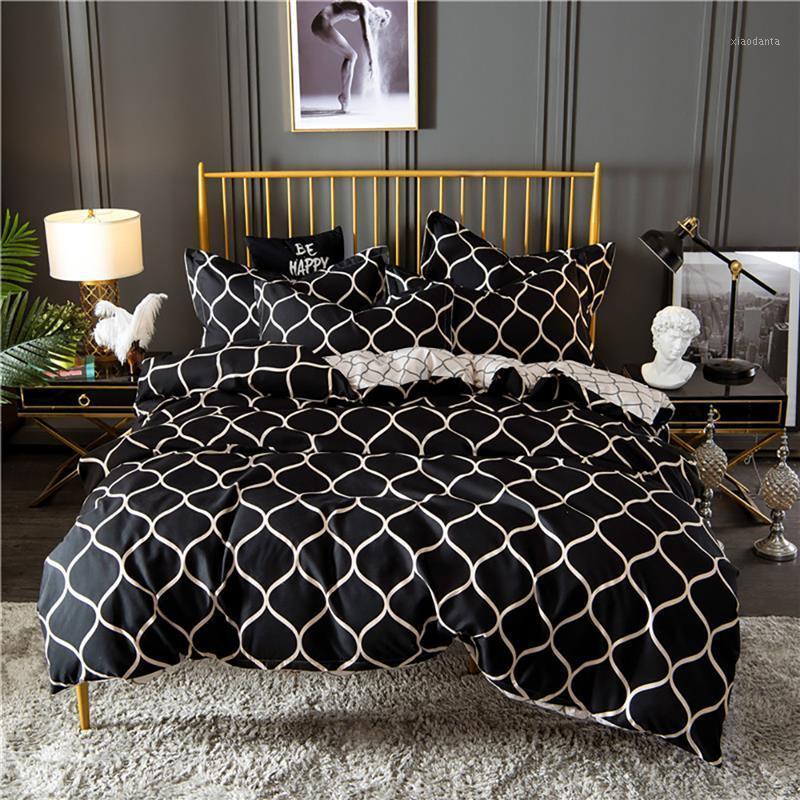 

50 Nordic Black Grid Comforter Bedding Sets King Duvet Cover Set Home Textiles Soft Queen Bed Set1