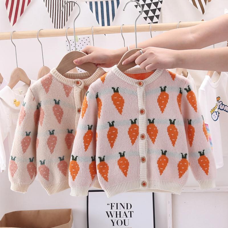 

Autumn Winter Knitted Cardigan Sweater For Baby Girl Clothes Lovely radish pattern Children Sweaters Kids Wear Christmas Gifts1, Khaki