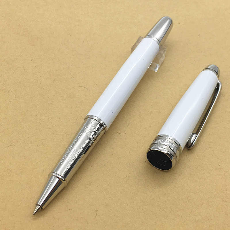 

White pen Ceramic texture with gold trim roller ball pens metal quality 163 ballpoint writing supplies