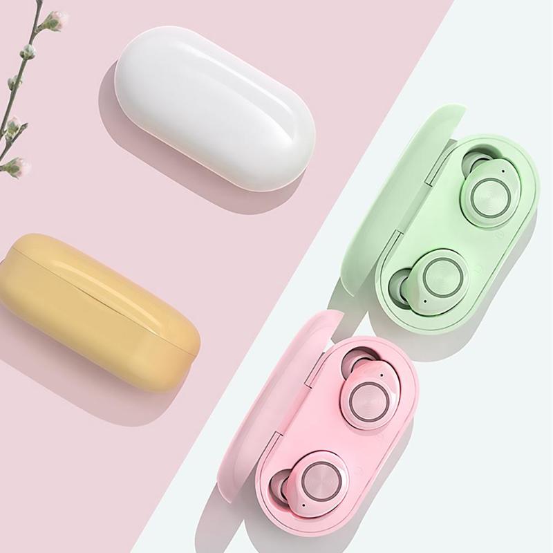 

TW60 Stereo Earbuds Stealth Earphones Bluetooth 5.0 Portable Macaron USB Charge Pure Color Touch Control Handsfree Headset, Green