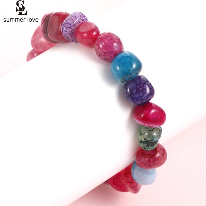 

Fashion Colorful Natural Stone Strand Bracelet for Women Handmade Irregular Bead Elastic Rope Bracelets Yoga Energy Jewelry Gift