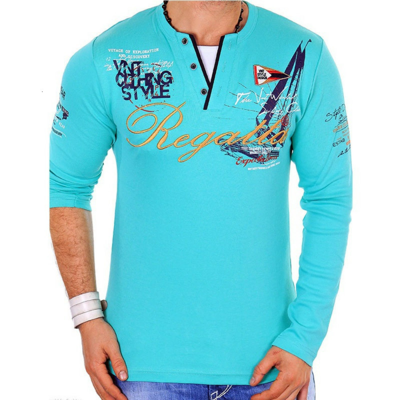 

2021 Brand New Fashion Long Sleeve Shirt Solid Color and Letter Printing Slim Fit Men Cotton Casual Polo Shirts B1p9, Black