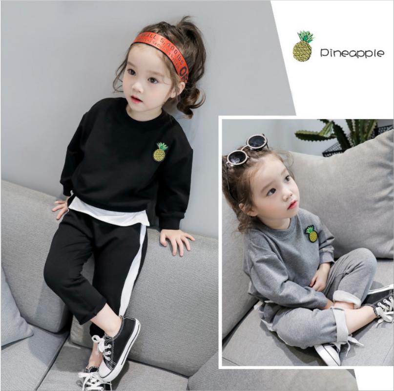 

Pants Girls Clothing Set Baby Pullover Long Sleeve Top Pants Casual Sports Outfit for 2-7ys Kids Winter Spring Tracksuit, Black