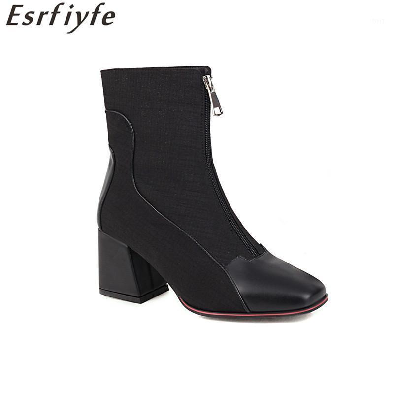 

ESRFIYFE 2021 new Fashion Women Boots Front zipper Ankle Boots Women Shoes Chunky Heel Black Brown Autumn Plus Size 34-501, Pink