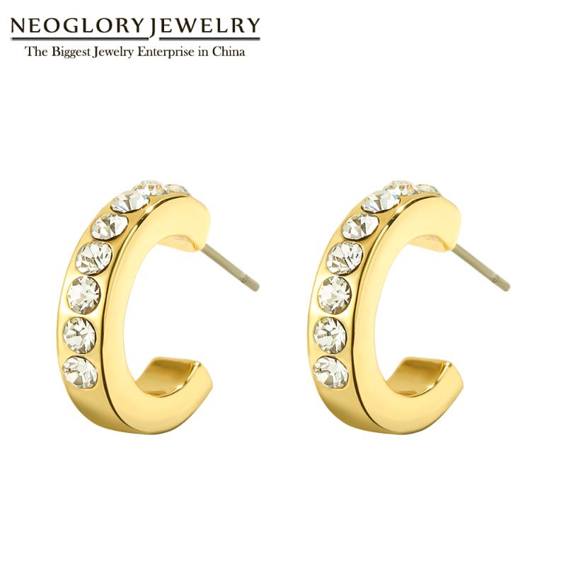 

Hoop & Huggie Neoglory Jewelry Rhinestone Small Circle Earrings For Women Classical Shining C-Style Fashion Ear Accessory 2021 Gift
