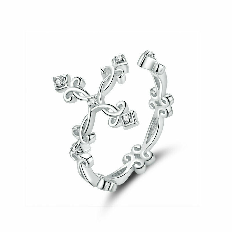 

New European Women Soild 925 Sterling Silver Open Cross Finger Ring For Women Girls