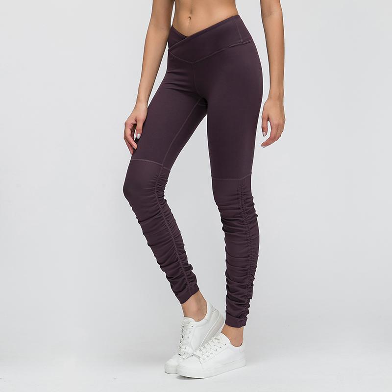 

TWTOPSE V-Cut Waist Naked Feel Workout Fitness Leggings Women Patchwork Ribbed Fabric Yoga Pants Sport Running Gym Tights 2020, Sauce purple
