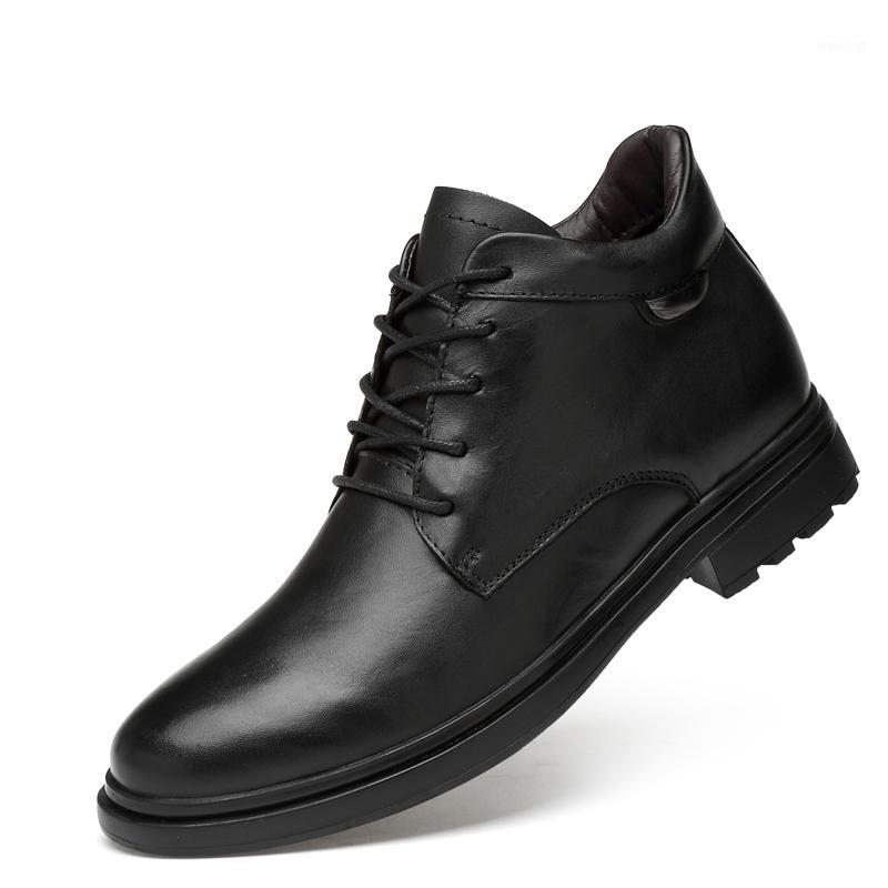 

big size casual business office formal dress men boots winter snow ankle fur boot black genuine leather cotton shoes zapatos man1, Black with fur