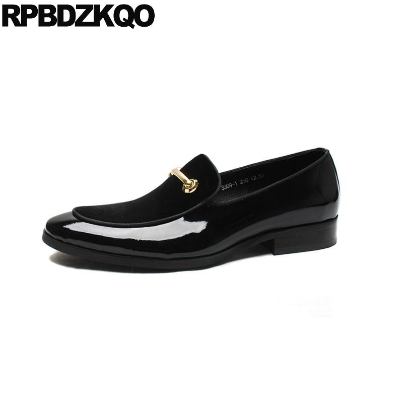 

Metal Loafers Dress Fashion Patent Leather Runway Brand Prom Men Casual Slip-ons Shoes Genuine European Black Pointed Toe Party