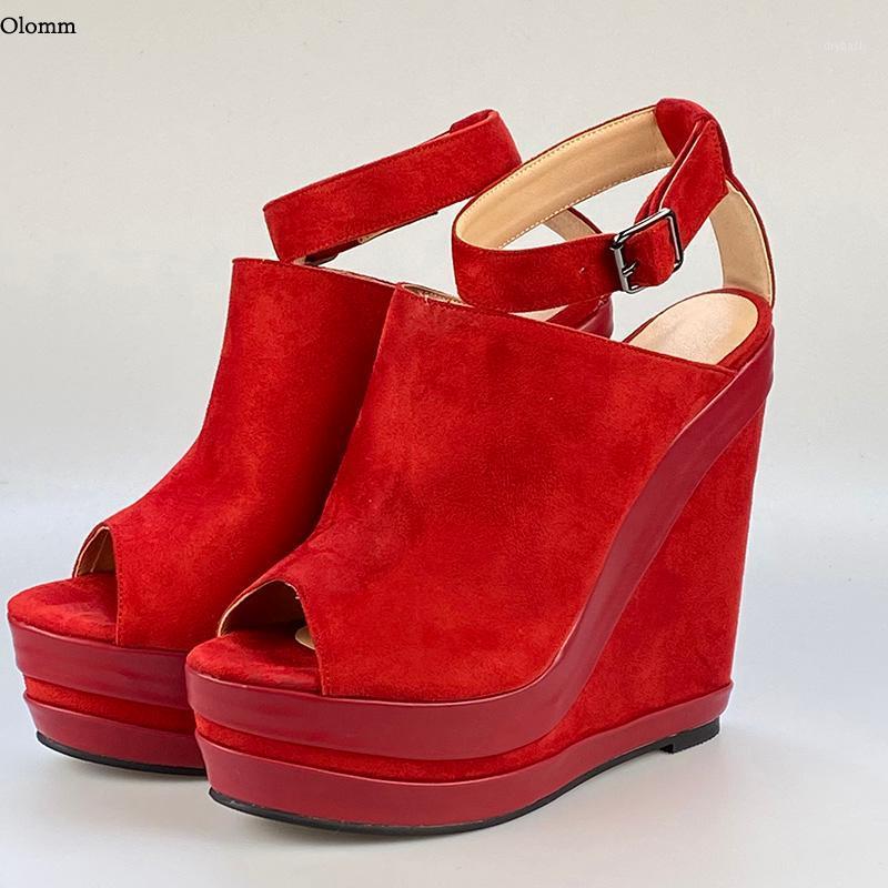 

Olomm Customize Women Platform Sandals Wedges High Heels Sandals Open Toe Gorgeous 6 Colors Party Shoes Women US Plus Size 5-201, D2747 brown